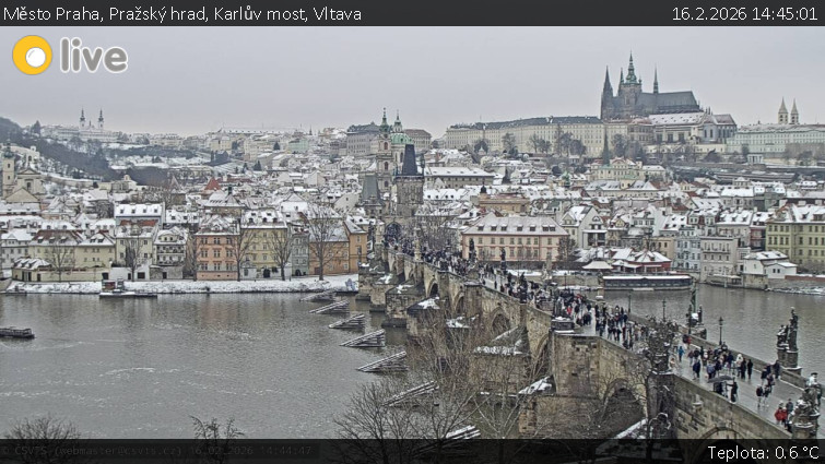 Město Praha - Pražský hrad, Karlův most, Vltava - 16.2.2026 v 14:45