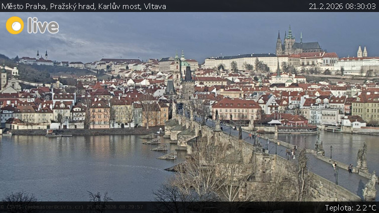Město Praha - Pražský hrad, Karlův most, Vltava - 21.2.2026 v 08:30