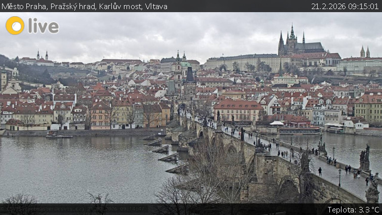 Město Praha - Pražský hrad, Karlův most, Vltava - 21.2.2026 v 09:15
