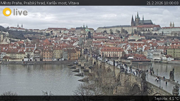 Město Praha - Pražský hrad, Karlův most, Vltava - 21.2.2026 v 10:00