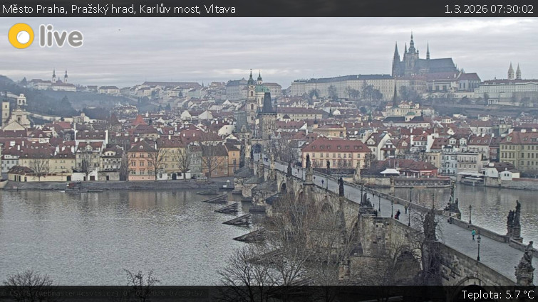 Město Praha - Pražský hrad, Karlův most, Vltava - 1.3.2026 v 07:30