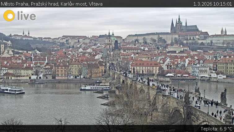 Město Praha - Pražský hrad, Karlův most, Vltava - 1.3.2026 v 10:15