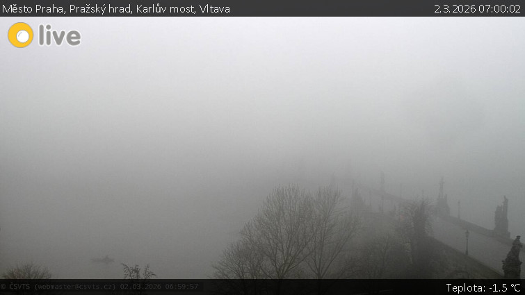Město Praha - Pražský hrad, Karlův most, Vltava - 2.3.2026 v 07:00