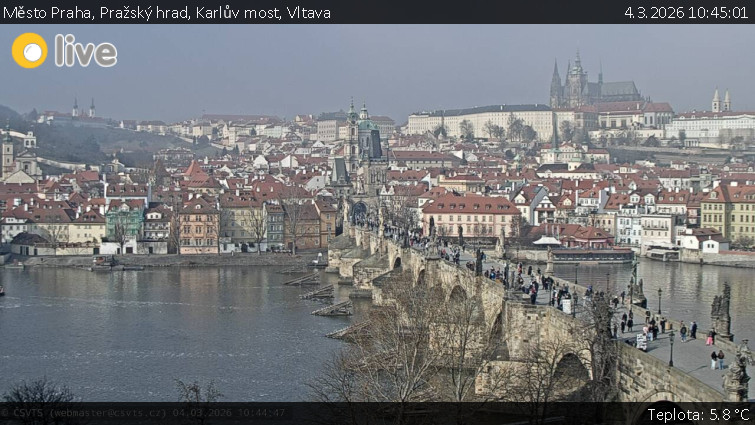 Město Praha - Pražský hrad, Karlův most, Vltava - 4.3.2026 v 10:45