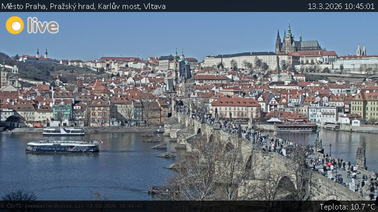Město Praha - Pražský hrad, Karlův most, Vltava - 13.3.2026 v 10:45