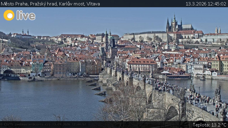 Město Praha - Pražský hrad, Karlův most, Vltava - 13.3.2026 v 12:45