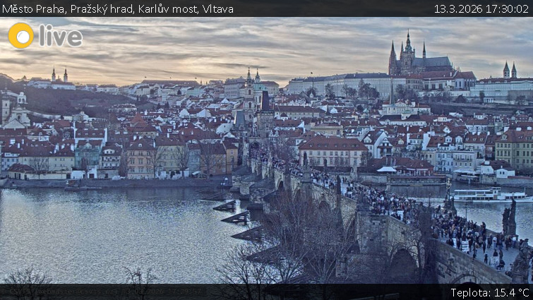 Město Praha - Pražský hrad, Karlův most, Vltava - 13.3.2026 v 17:30