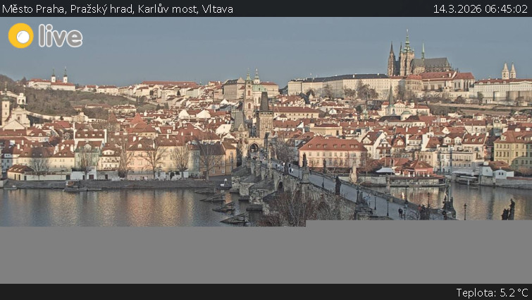 Město Praha - Pražský hrad, Karlův most, Vltava - 14.3.2026 v 06:45