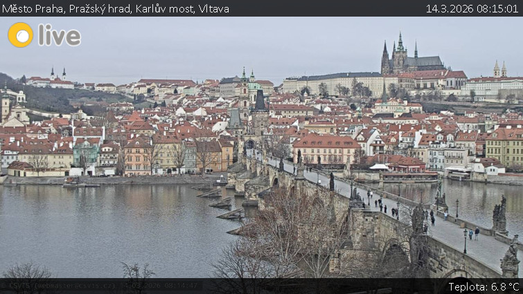 Město Praha - Pražský hrad, Karlův most, Vltava - 14.3.2026 v 08:15