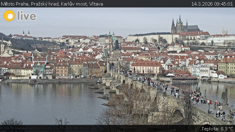 Město Praha - Pražský hrad, Karlův most, Vltava - 14.3.2026 v 09:45