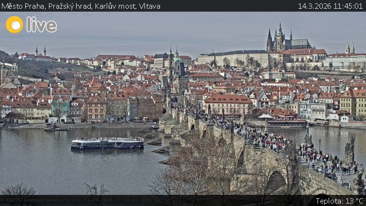 Město Praha - Pražský hrad, Karlův most, Vltava - 14.3.2026 v 11:45