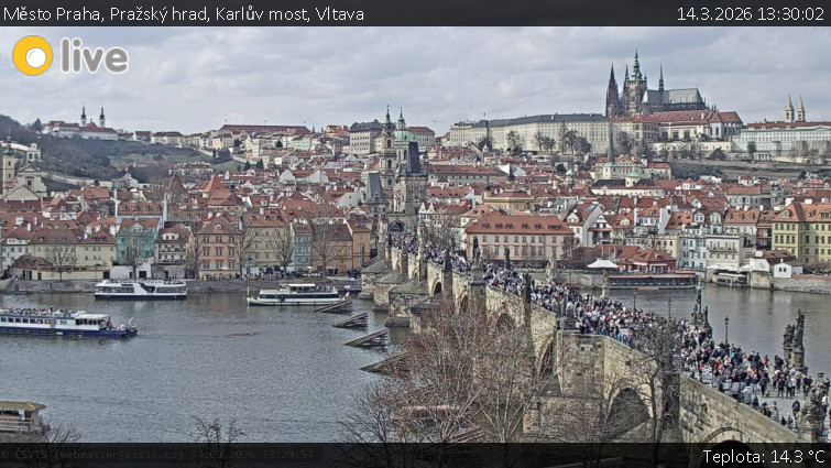 Město Praha - Pražský hrad, Karlův most, Vltava - 14.3.2026 v 13:30