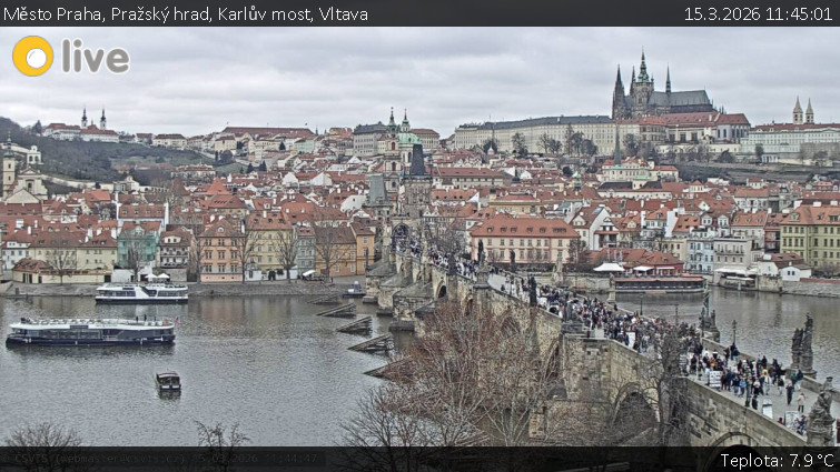 Město Praha - Pražský hrad, Karlův most, Vltava - 15.3.2026 v 11:45