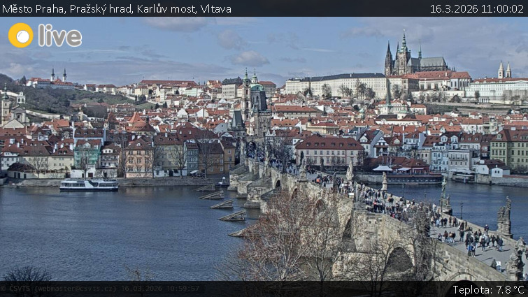 Město Praha - Pražský hrad, Karlův most, Vltava - 16.3.2026 v 11:00