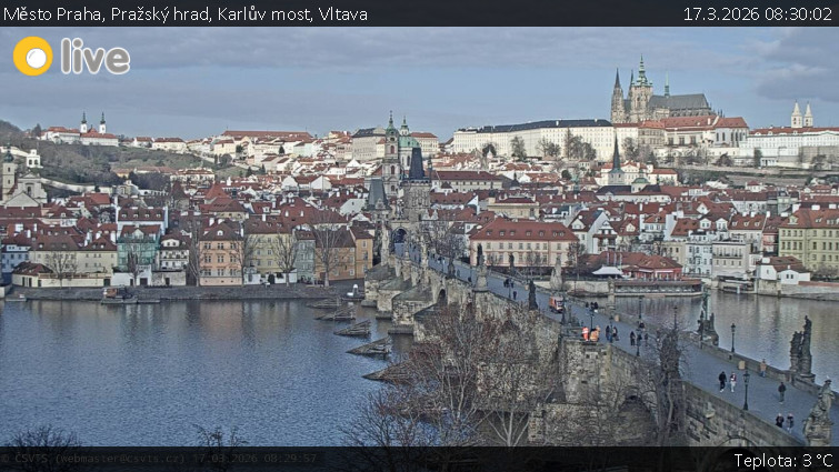 Město Praha - Pražský hrad, Karlův most, Vltava - 17.3.2026 v 08:30