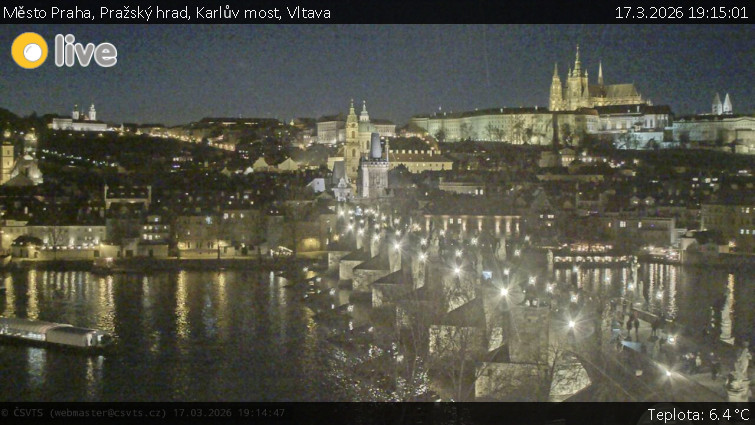 Město Praha - Pražský hrad, Karlův most, Vltava - 17.3.2026 v 19:15