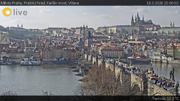 Město Praha - Pražský hrad, Karlův most, Vltava - 19.3.2026 v 15:00