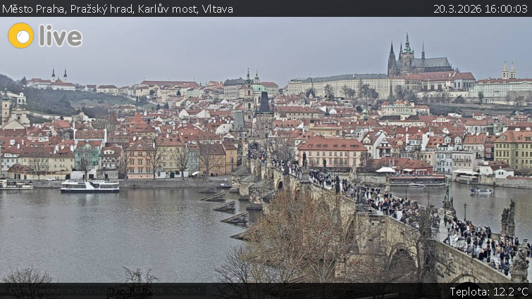 Město Praha - Pražský hrad, Karlův most, Vltava - 20.3.2026 v 16:00