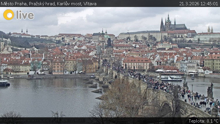 Město Praha - Pražský hrad, Karlův most, Vltava - 21.3.2026 v 12:45