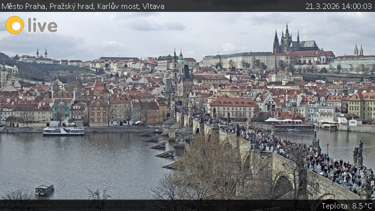 Město Praha - Pražský hrad, Karlův most, Vltava - 21.3.2026 v 14:00