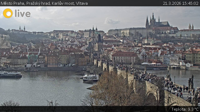 Město Praha - Pražský hrad, Karlův most, Vltava - 21.3.2026 v 15:45