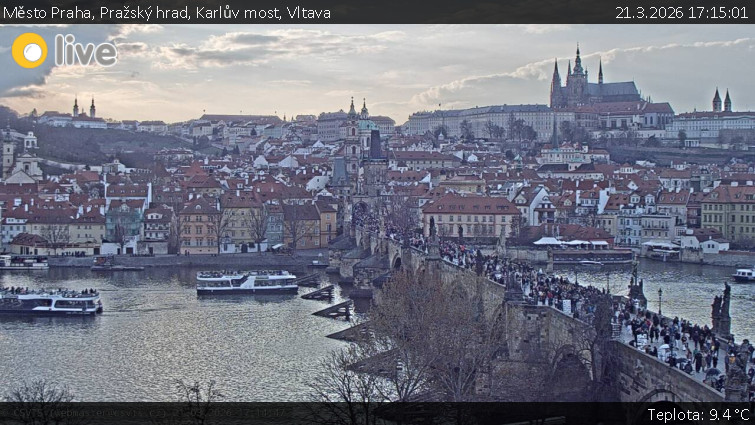 Město Praha - Pražský hrad, Karlův most, Vltava - 21.3.2026 v 17:15