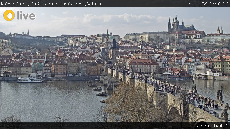 Město Praha - Pražský hrad, Karlův most, Vltava - 23.3.2026 v 15:00
