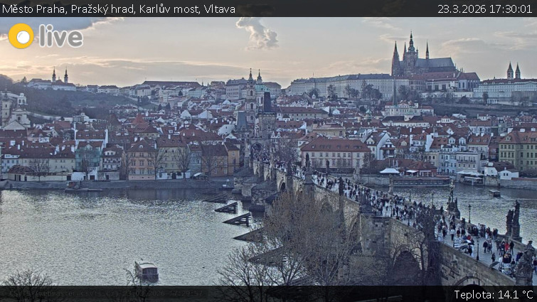 Město Praha - Pražský hrad, Karlův most, Vltava - 23.3.2026 v 17:30
