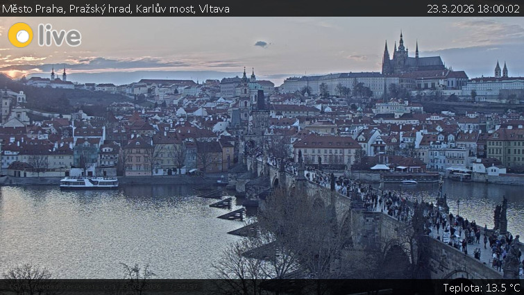 Město Praha - Pražský hrad, Karlův most, Vltava - 23.3.2026 v 18:00
