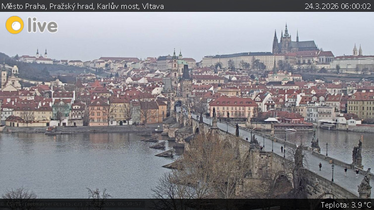 Město Praha - Pražský hrad, Karlův most, Vltava - 24.3.2026 v 06:00