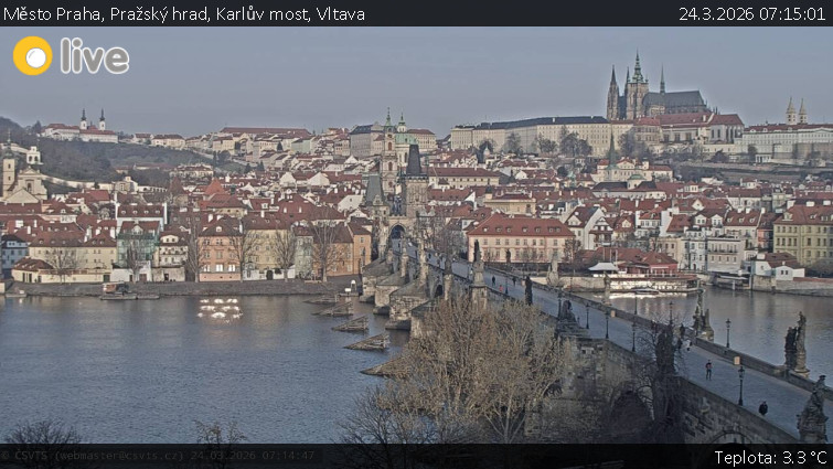 Město Praha - Pražský hrad, Karlův most, Vltava - 24.3.2026 v 07:15