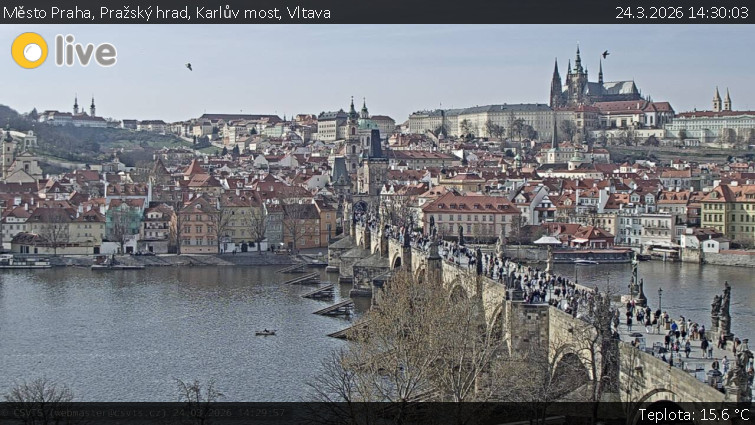 Město Praha - Pražský hrad, Karlův most, Vltava - 24.3.2026 v 14:30