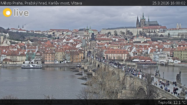 Město Praha - Pražský hrad, Karlův most, Vltava - 25.3.2026 v 16:00