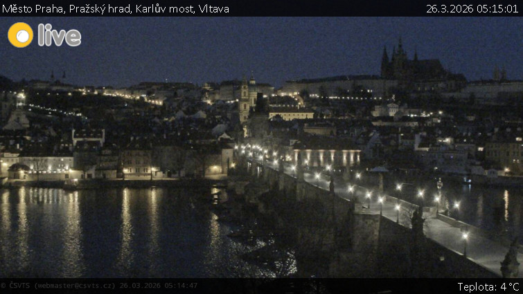 Město Praha - Pražský hrad, Karlův most, Vltava - 26.3.2026 v 05:15