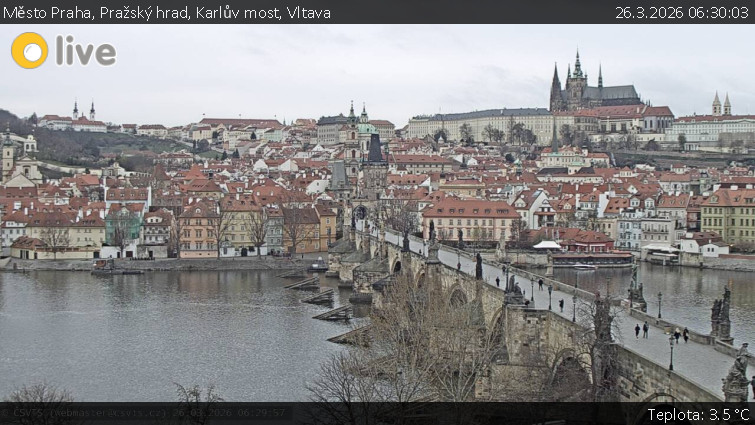 Město Praha - Pražský hrad, Karlův most, Vltava - 26.3.2026 v 06:30