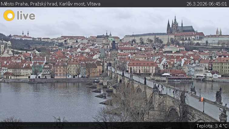 Město Praha - Pražský hrad, Karlův most, Vltava - 26.3.2026 v 06:45