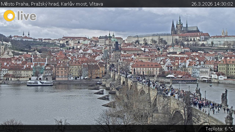 Město Praha - Pražský hrad, Karlův most, Vltava - 26.3.2026 v 14:30