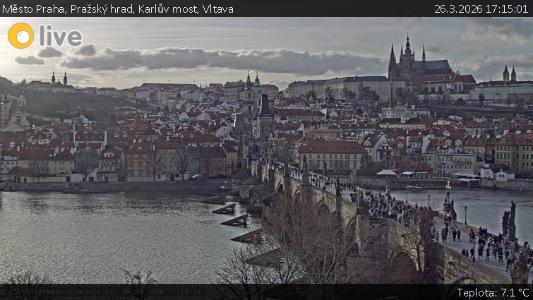 Město Praha - Pražský hrad, Karlův most, Vltava - 26.3.2026 v 17:15