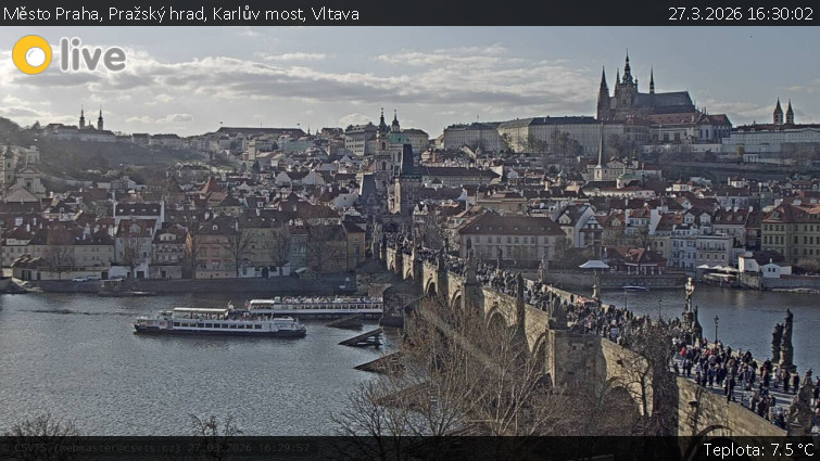 Město Praha - Pražský hrad, Karlův most, Vltava - 27.3.2026 v 16:30