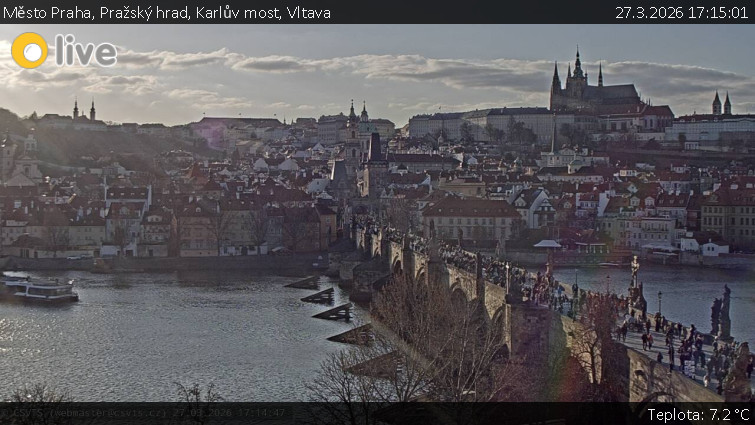 Město Praha - Pražský hrad, Karlův most, Vltava - 27.3.2026 v 17:15