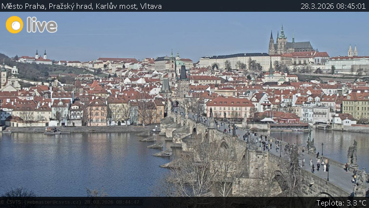 Město Praha - Pražský hrad, Karlův most, Vltava - 28.3.2026 v 08:45