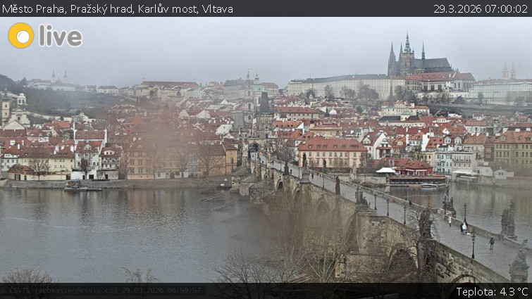Město Praha - Pražský hrad, Karlův most, Vltava - 29.3.2026 v 07:00