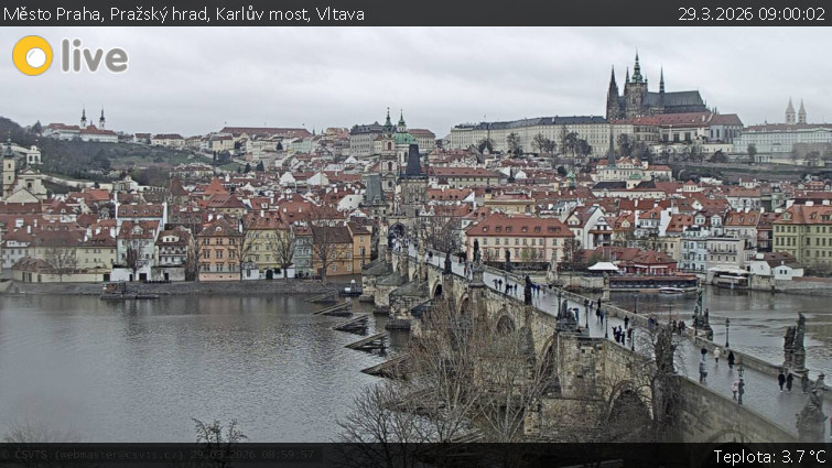Město Praha - Pražský hrad, Karlův most, Vltava - 29.3.2026 v 09:00
