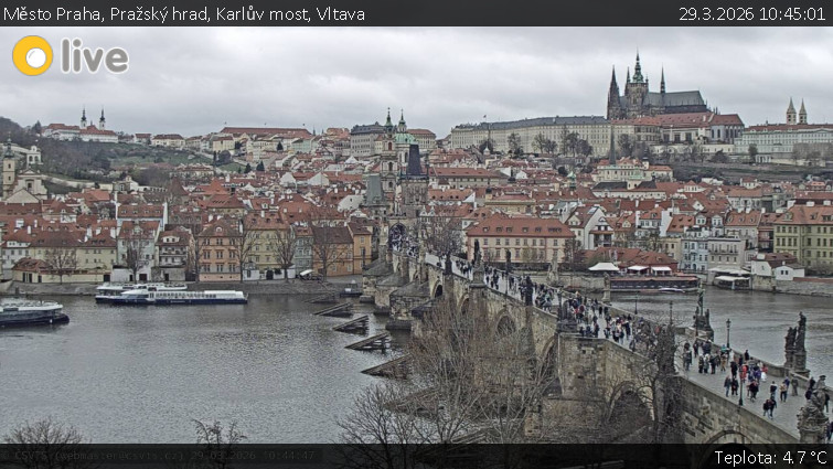 Město Praha - Pražský hrad, Karlův most, Vltava - 29.3.2026 v 10:45