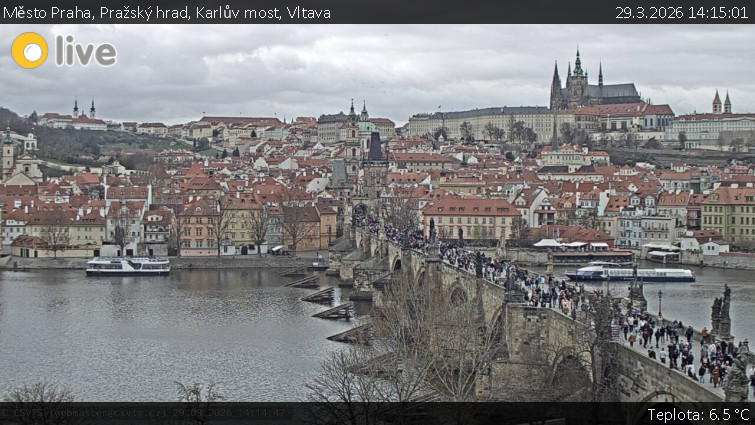 Město Praha - Pražský hrad, Karlův most, Vltava - 29.3.2026 v 14:15