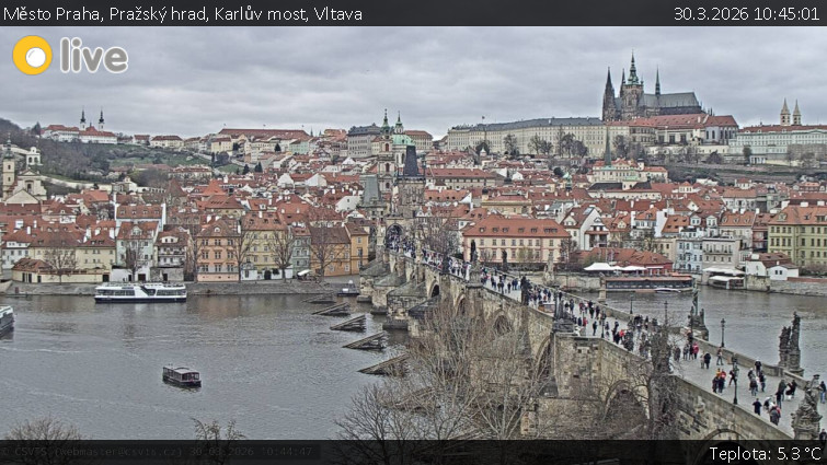 Město Praha - Pražský hrad, Karlův most, Vltava - 30.3.2026 v 10:45