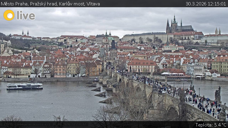Město Praha - Pražský hrad, Karlův most, Vltava - 30.3.2026 v 12:15