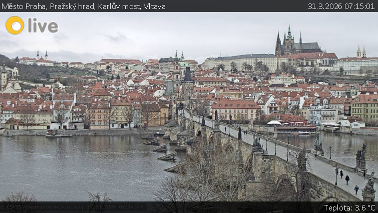 Město Praha - Pražský hrad, Karlův most, Vltava - 31.3.2026 v 07:15