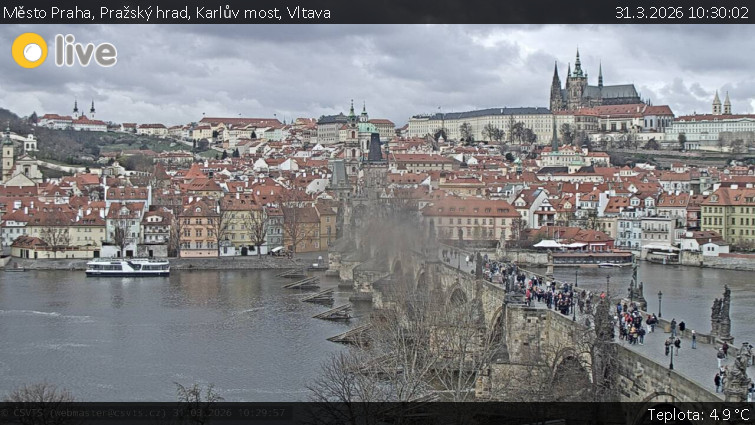 Město Praha - Pražský hrad, Karlův most, Vltava - 31.3.2026 v 10:30