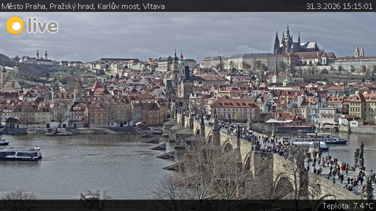 Město Praha - Pražský hrad, Karlův most, Vltava - 31.3.2026 v 15:15